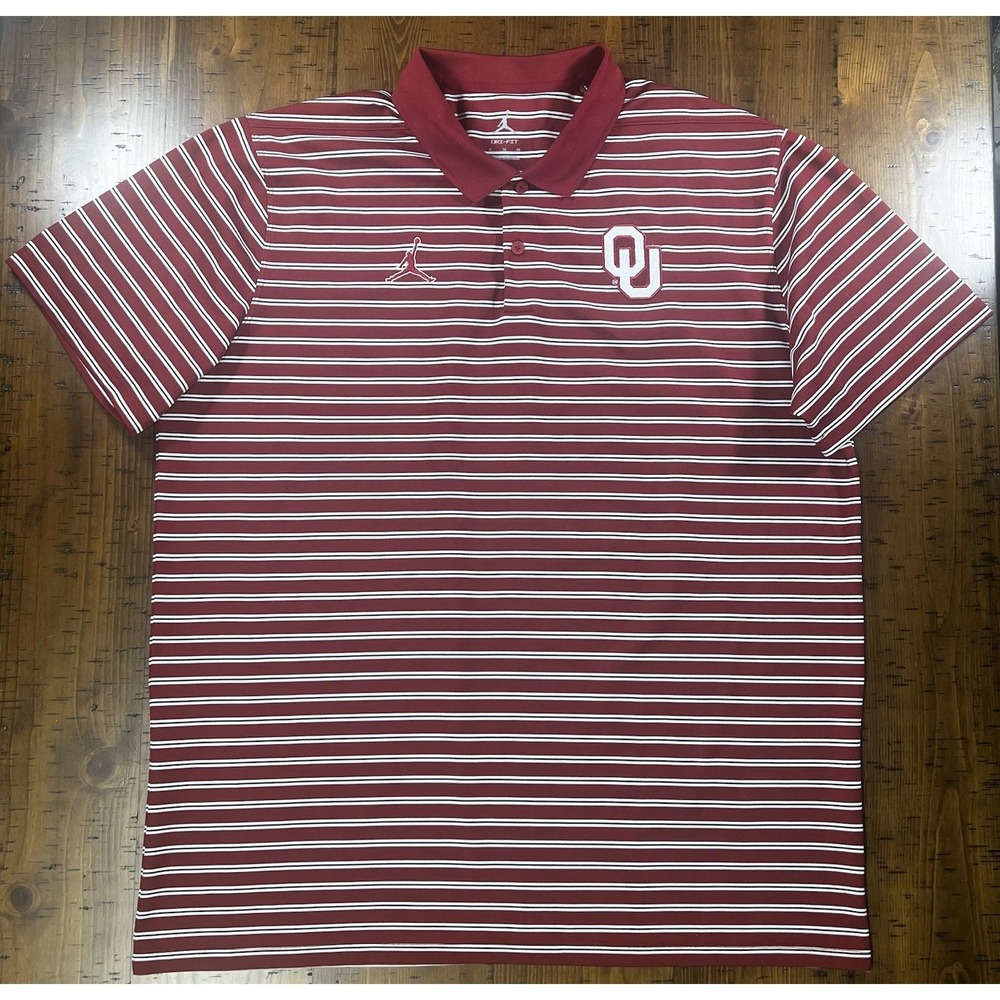 Oklahoma Sooners Shirt Polo Mens XL Red Striped NCAA Football Jordan Dri Fit